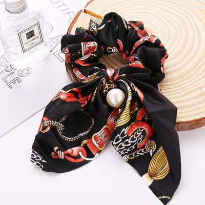 New Pearl Pendant Large Intestine Ring Hair Loop Women's Bundle Hair Knot Big Bow Knot Hair Rope - Korvel