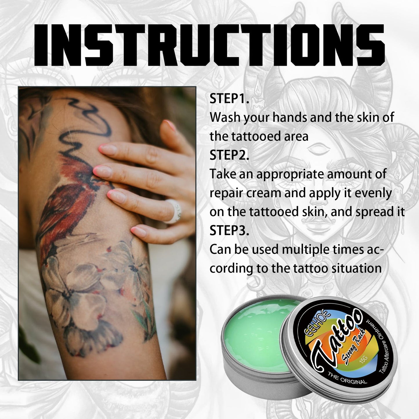 Tattoo Repair Cream, Tattoo Color Fixing Gentle Clean Moisturizing Skin Fade Tattoo Repair Cream - Korvel