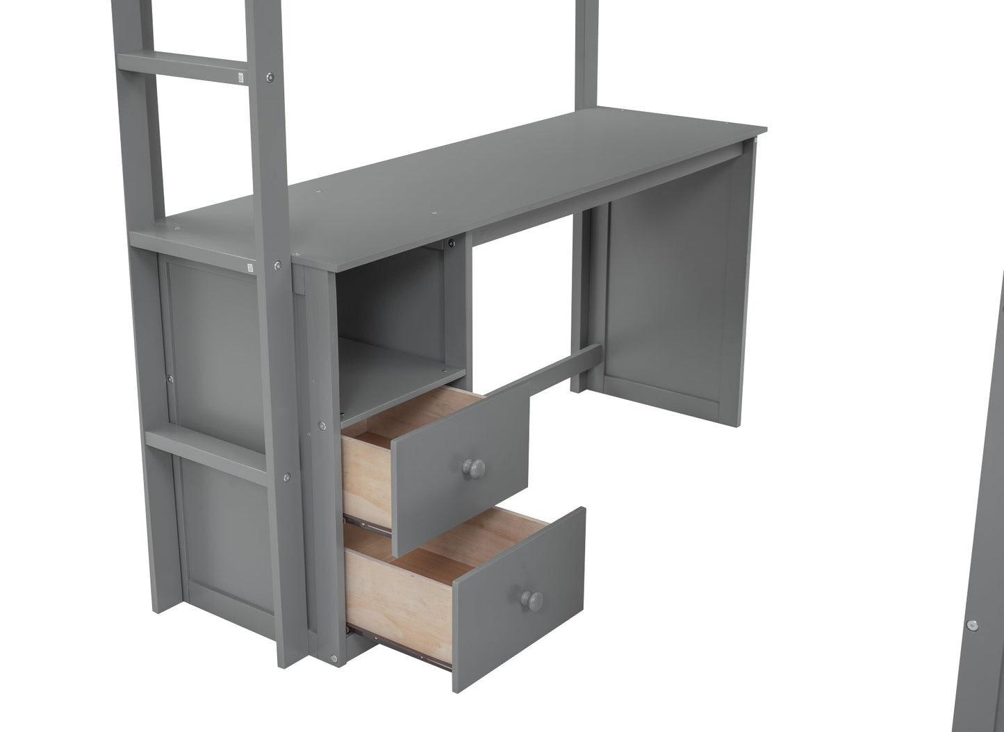 Wood Full Size Loft Bed with Wardrobes and 2-Drawer Desk with Cabinet Gray - Korvel