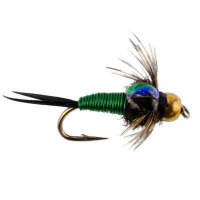 3 Pack Bead Head Green Copper John Nymph Fly Fishing Flies - Hook Size 18