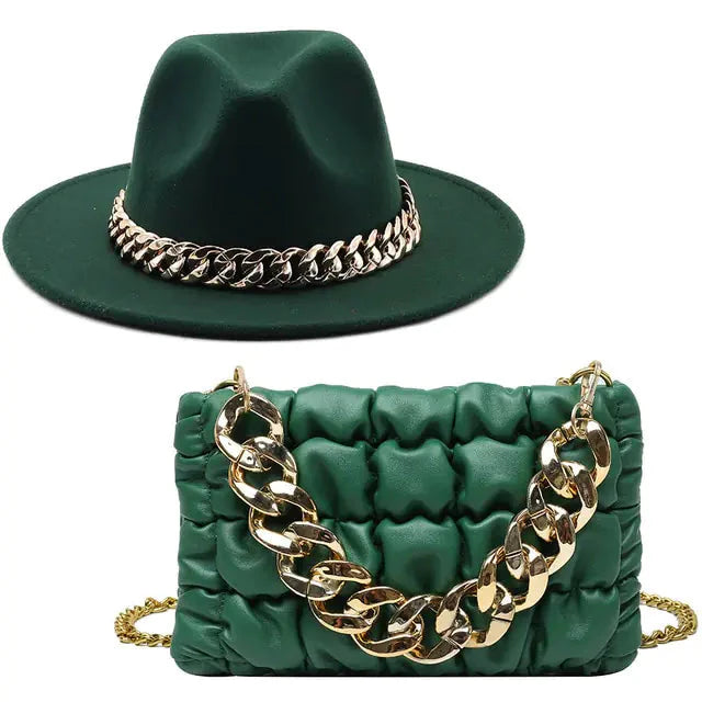 Sombrero Fedora de Lujo con Cadena Dorada para Mujeres