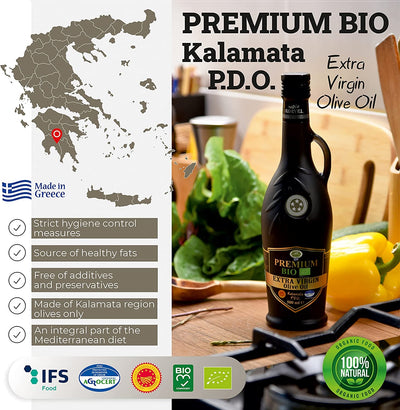 KORVEL Greek Extra Virgin Olive Oil Organic Premium PDO Kalamata, black Amphora 16.9 fl oz - 2 pack - Korvel-Food Inc.