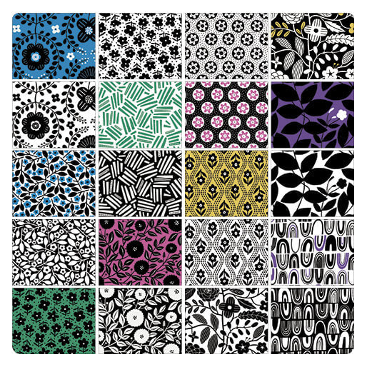 Pack de pré-coupés carrés 10x10 Noir, Blanc et Fleur