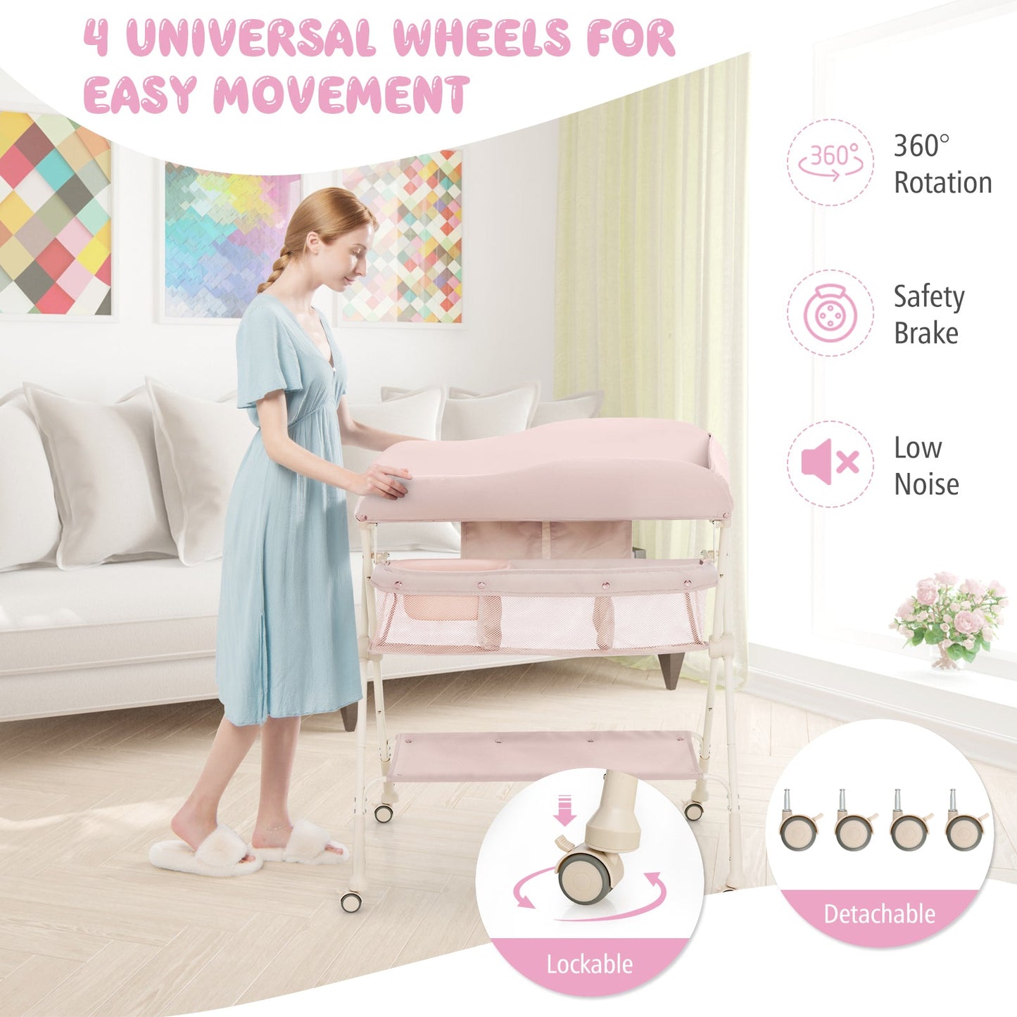 Gbruno Baby Diaper Changing Table with Water Basin - Pink