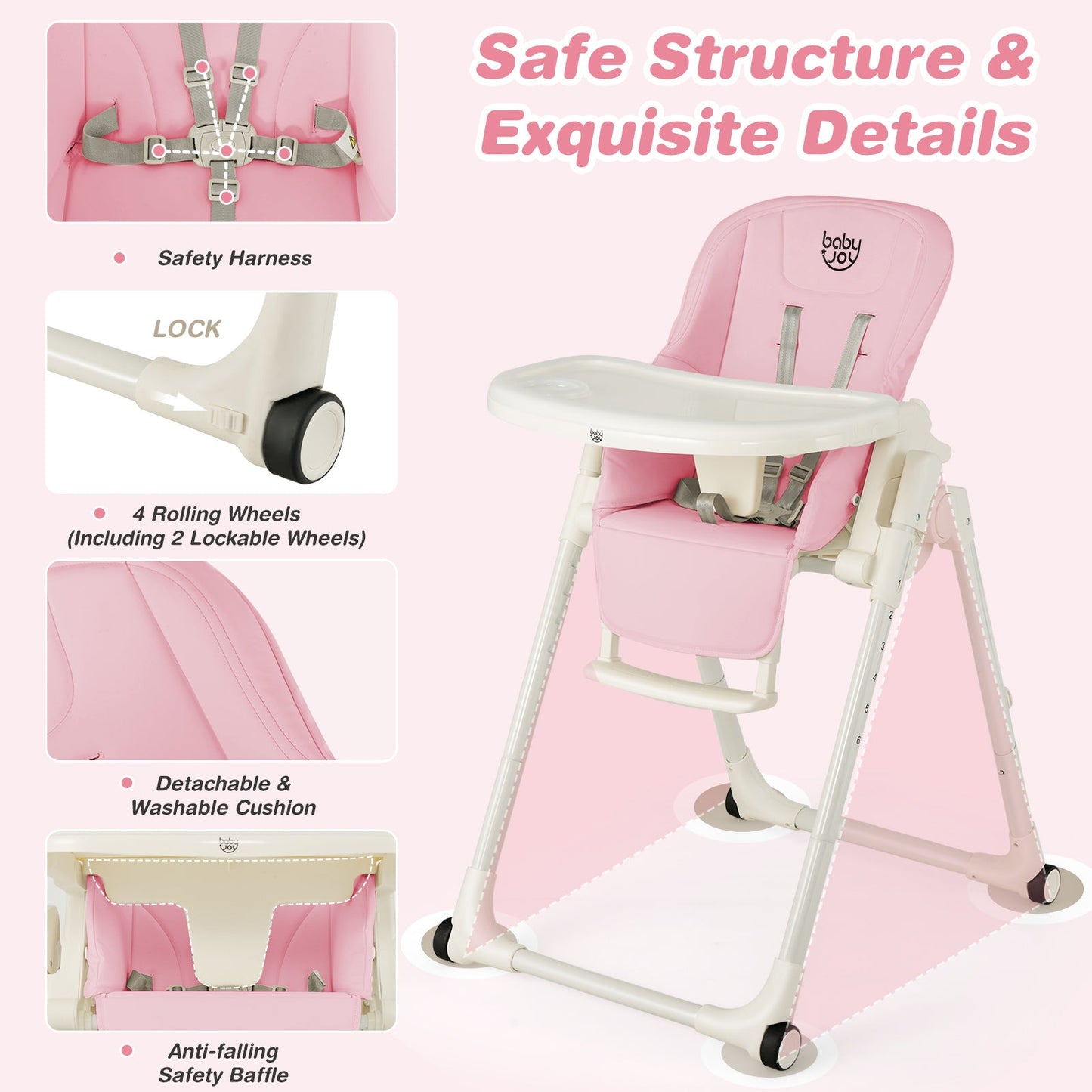 4-in-1 Convertible Baby High Chair - Pink