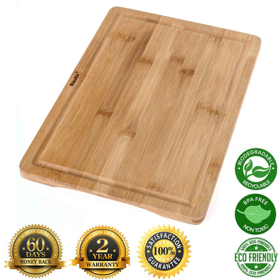 Premium Bamboo Cutting Board – 15" x 10" Double-Sided with Juice Groove & Handles - Korvel