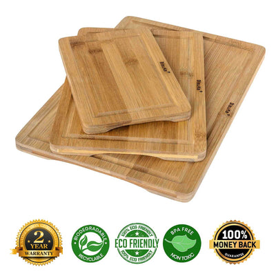 Bamboo Cutting Board Set – 3-Piece Kitchen Boards with Juice Groove & Side Handles - Korvel
