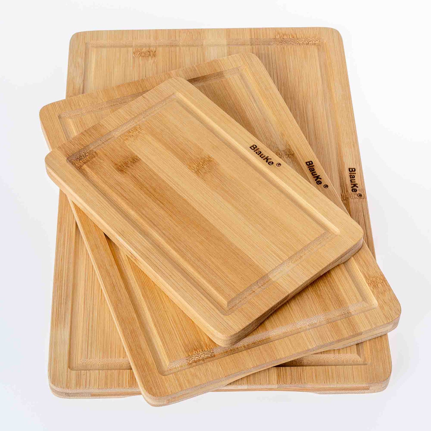 Bamboo Cutting Board Set – 3-Piece Kitchen Boards with Juice Groove & Side Handles - Korvel