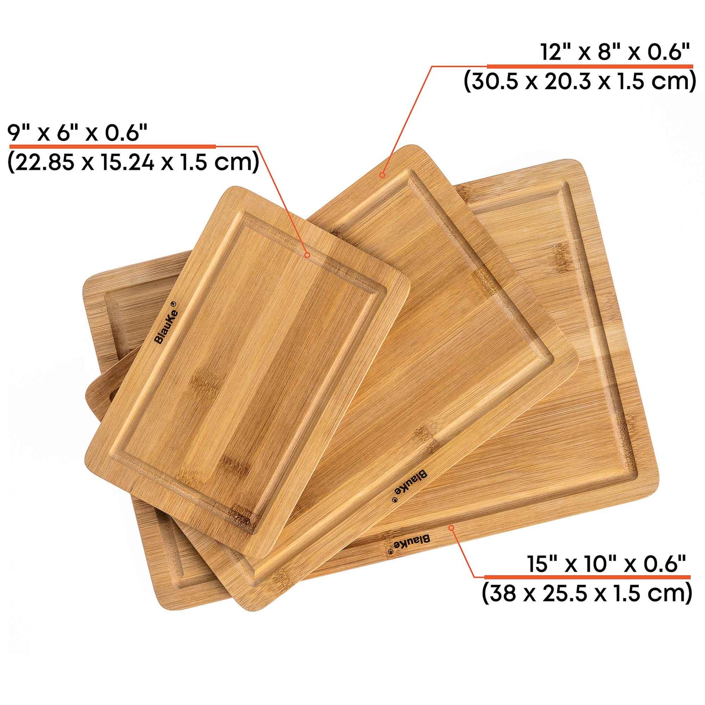 Bamboo Cutting Board Set – 3-Piece Kitchen Boards with Juice Groove & Side Handles - Korvel