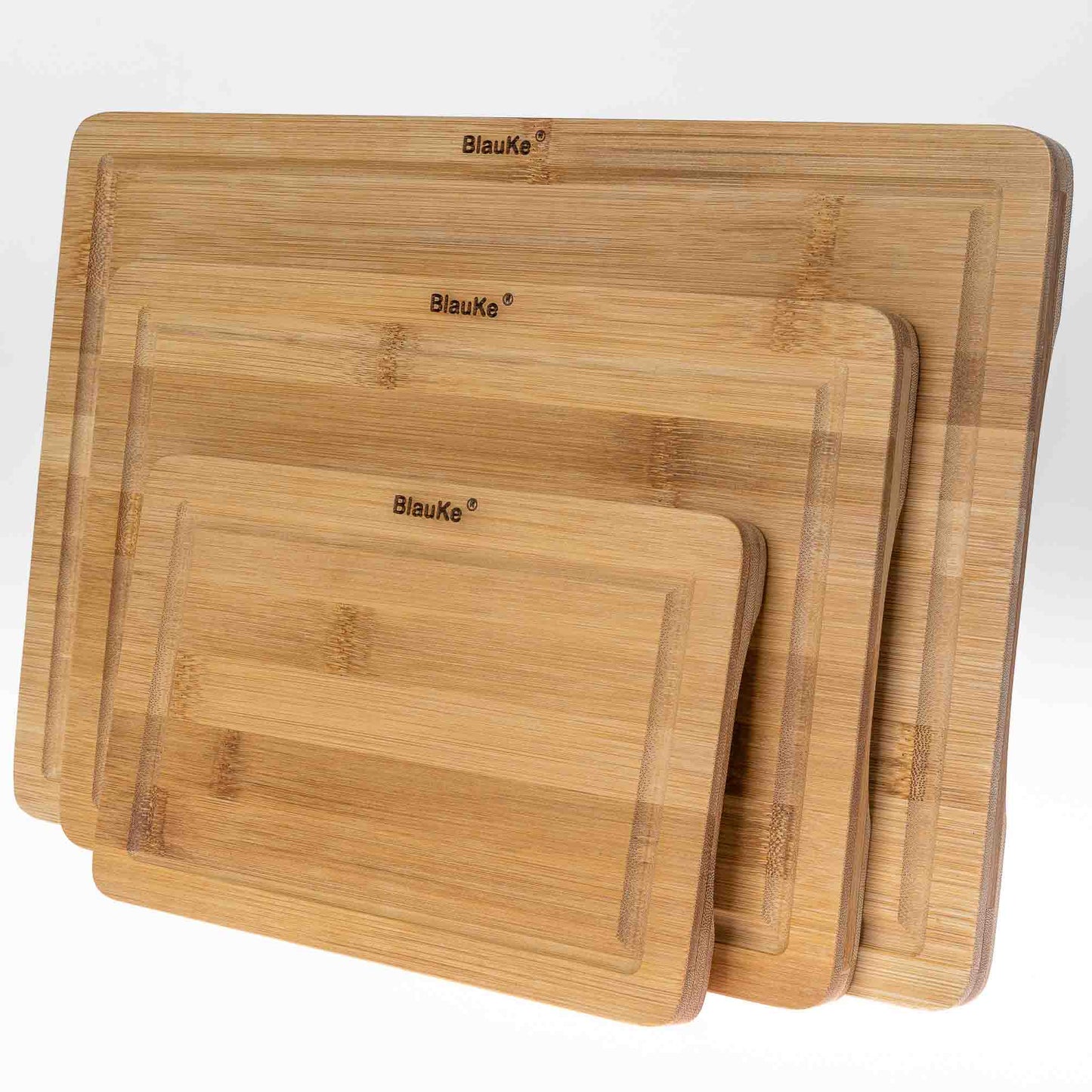 Bamboo Cutting Board Set – 3-Piece Kitchen Boards with Juice Groove & Side Handles - Korvel