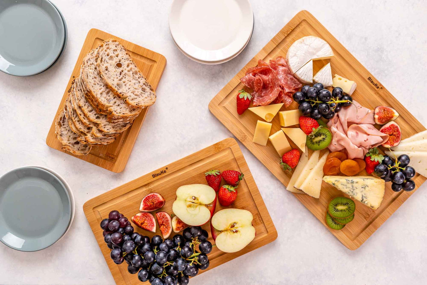 Bamboo Cutting Board Set – 3-Piece Kitchen Boards with Juice Groove & Side Handles - Korvel