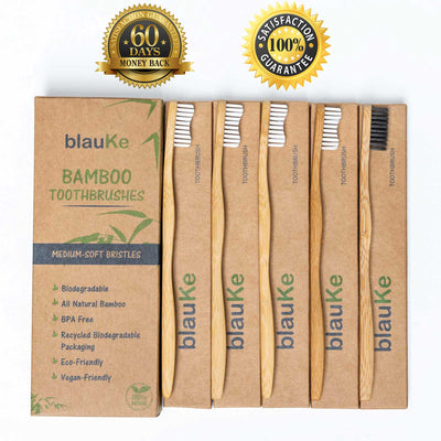 Bamboo Toothbrush Set – 4 Natural & 1 Charcoal | 5-Pack Eco-Friendly - Korvel