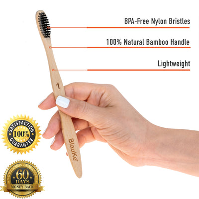 Bamboo Charcoal Toothbrush Set – 5-Pack Medium Bristles | Eco-Friendly & Biodegradable - Korvel