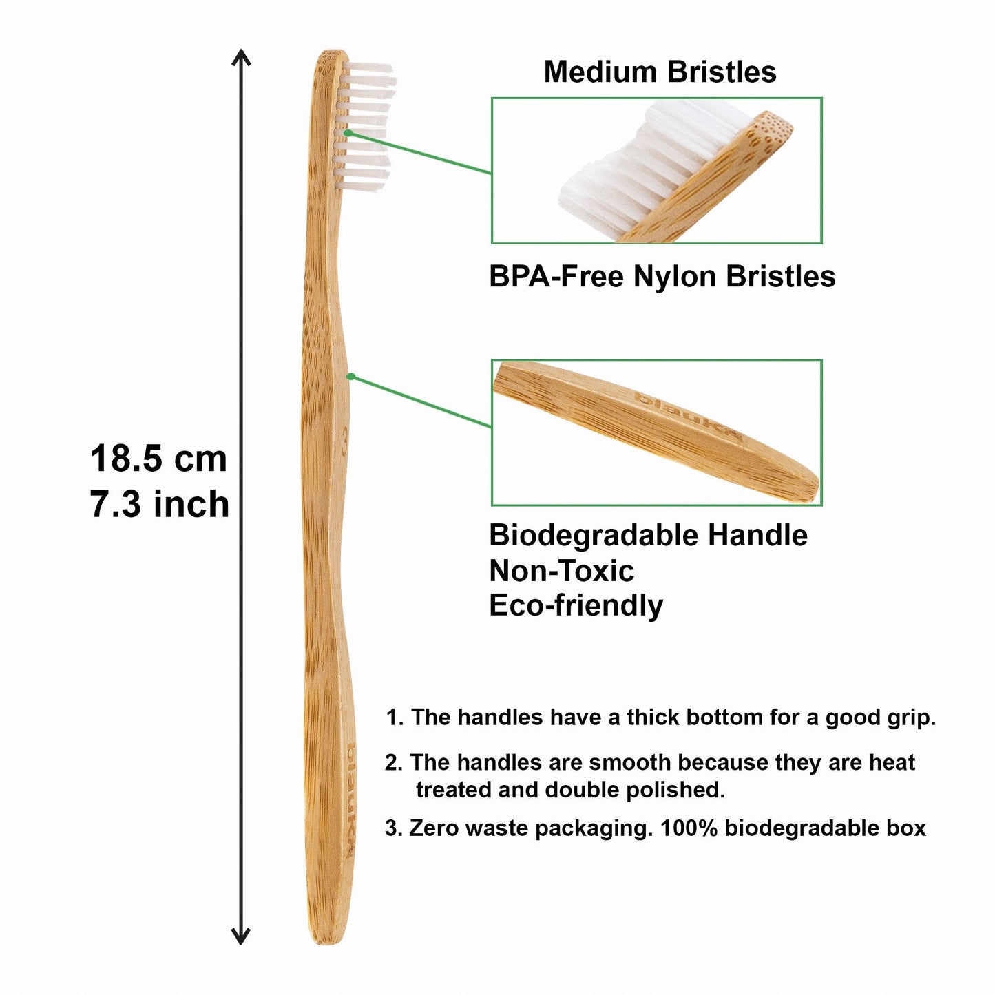 Bamboo Toothbrush Set – 4-Pack Medium Bristles | Eco-Friendly & Biodegradable - Korvel