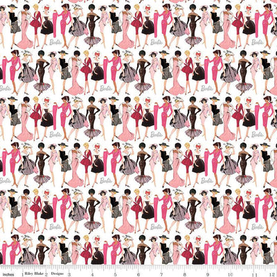 Tissu en coton blanc Barbie Vintage Fashion - 43"/44" par yard