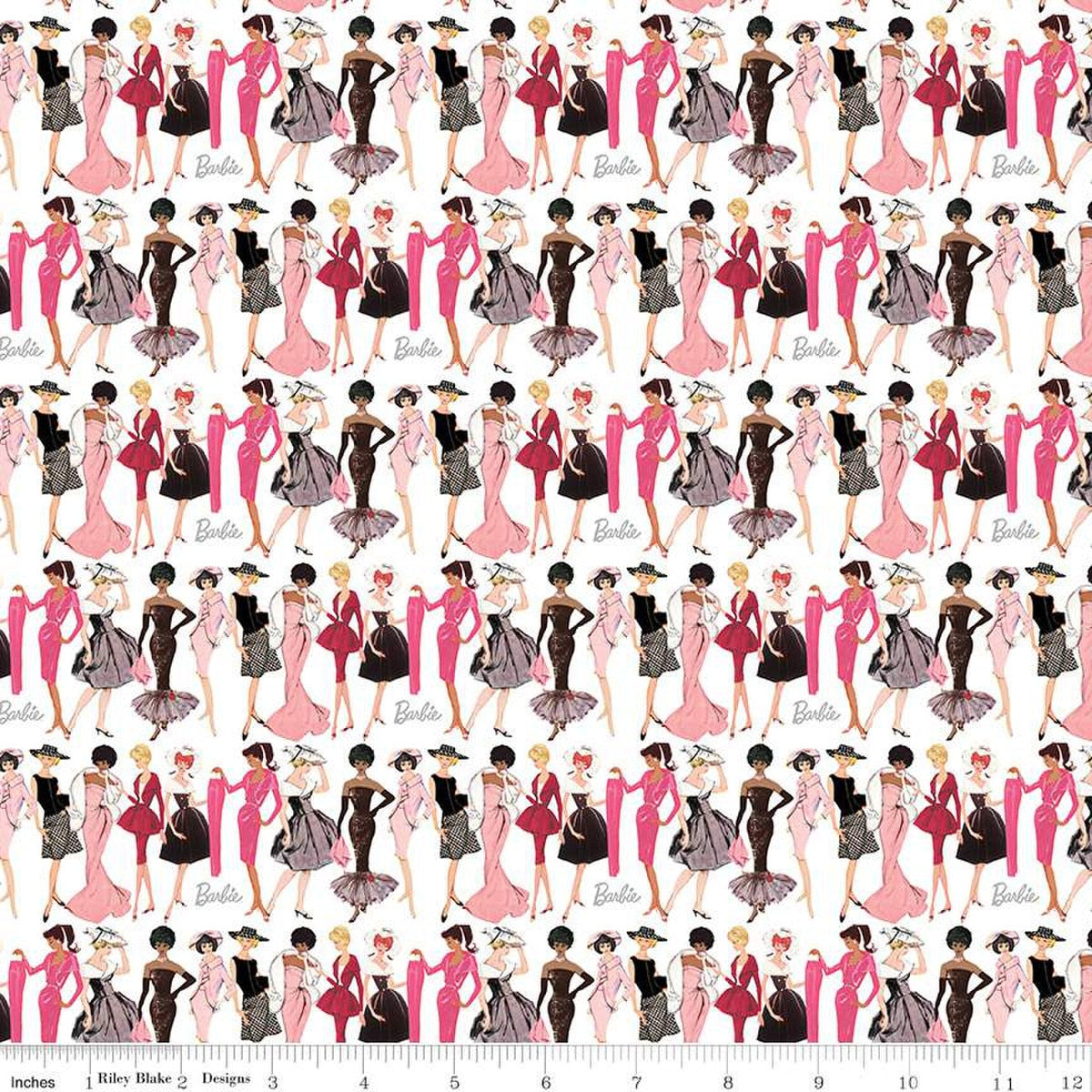 Barbie Vintage Fashion White Cotton Fabric - 43"/44" Per Yard