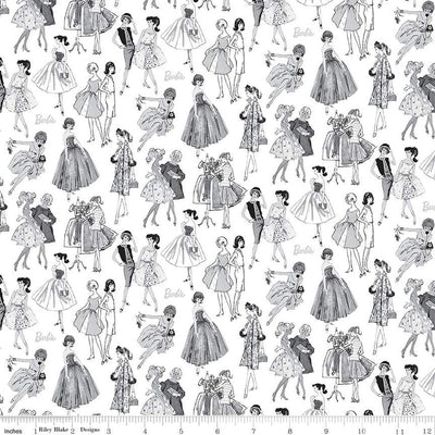 Tela de Algodón Blanca Tonal Vintage de Barbie - 43"/44" por Yarda