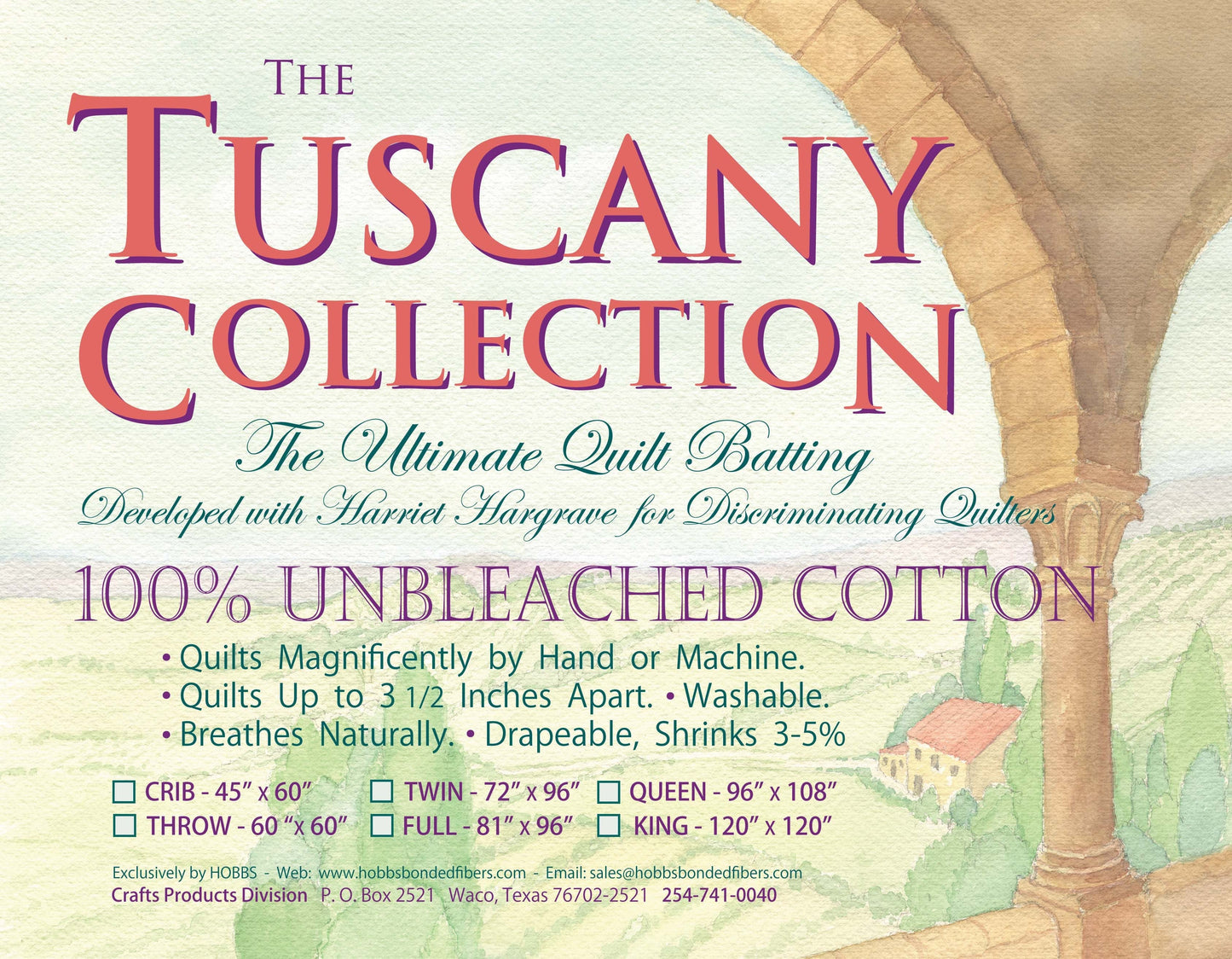 Tuscany Unbleached Cotton Batting 120in x 120in King Size