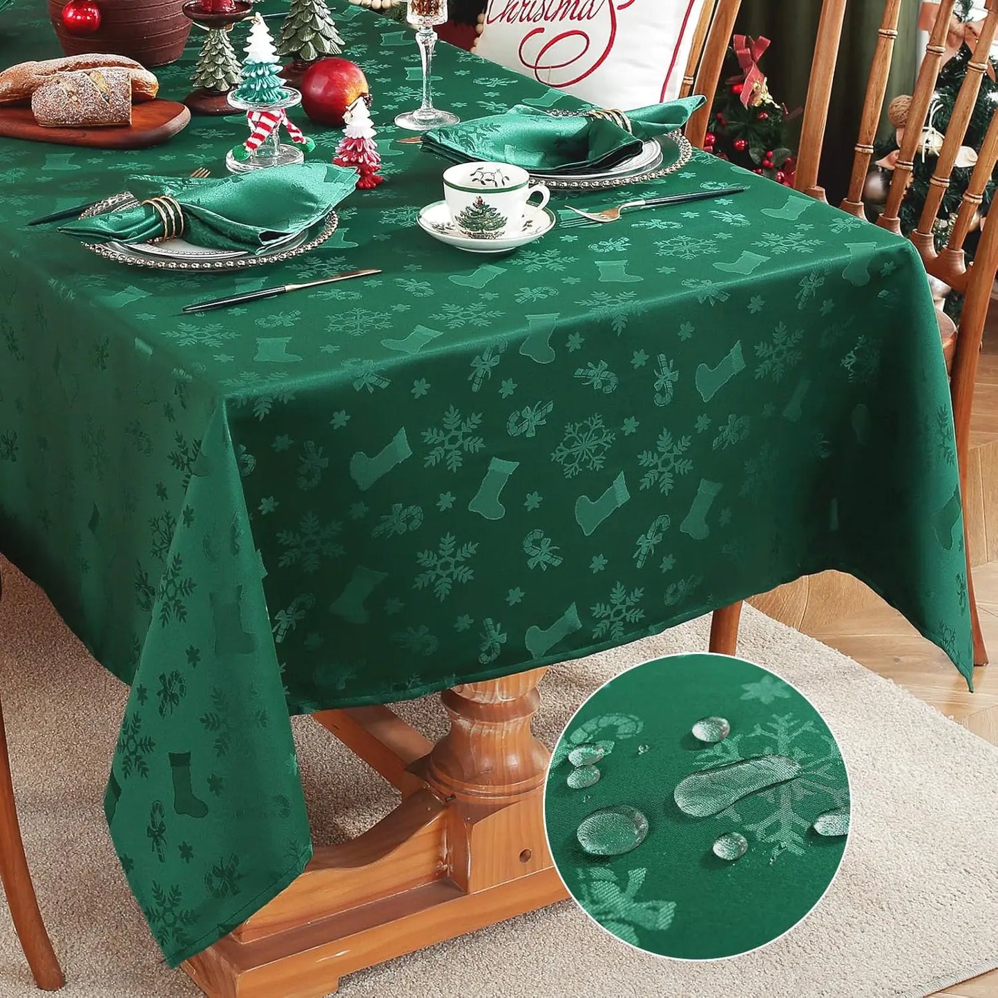 Mantel Rectangular de Navidad Honellaty - Impermeable y Resistente a Arrugas