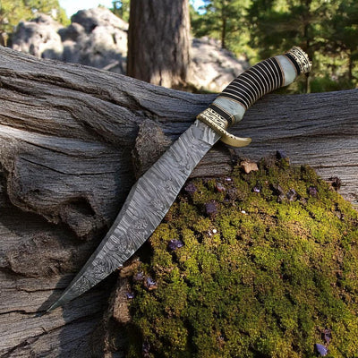 Majestic 12" Damascus Bowie Knife with Buffalo Horn & Epoxy Handle - Korvel