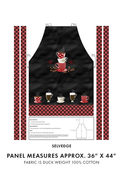Black and Red Perfect Brew Apron Panel 36" x 44"