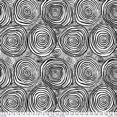 Tela de algodón de anillos de cebolla en blanco y negro por yarda