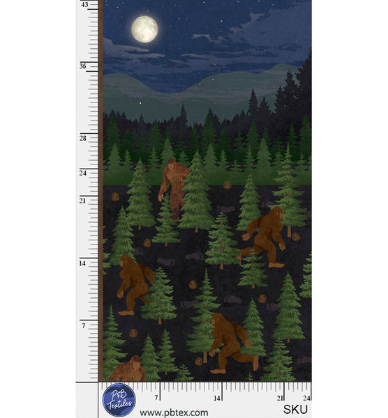 Black Bigfoot Country Nighttime Forest Fabric Panel