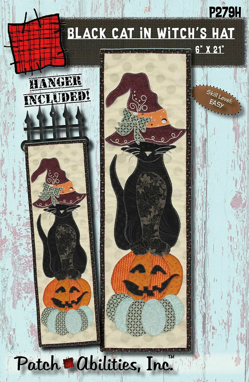 Black Cat in Witch's Hat Wall Hanging Pattern