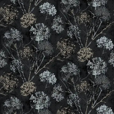 Tissu en coton large avec motif de pissenlit noir charbon