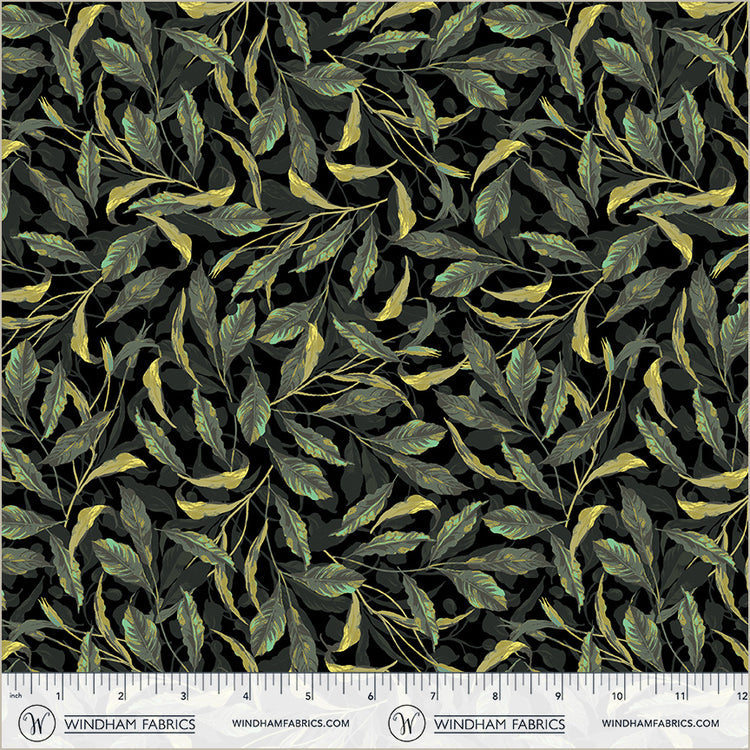 Tissu en coton Black Greenery Midnight Blooms - 44"/45" par yard