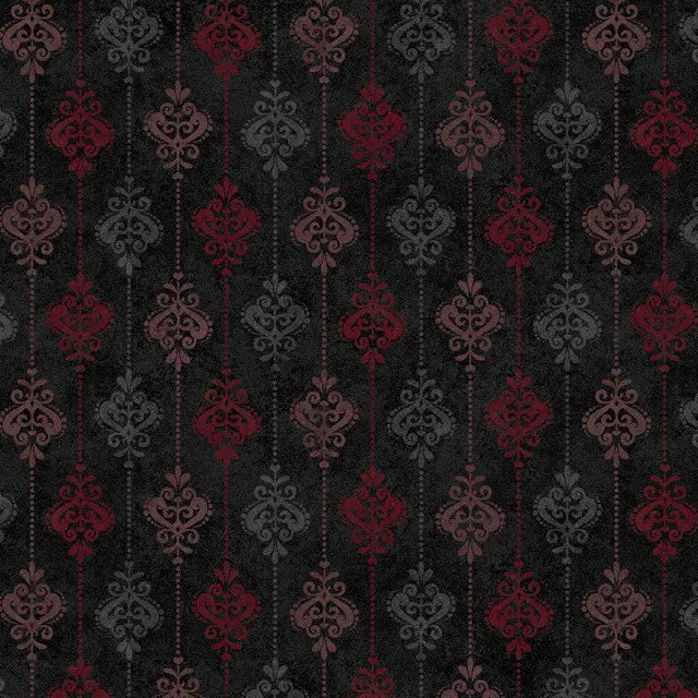 Black Operetta Damask Stripe Cotton Fabric - 43"/44" Per Yard