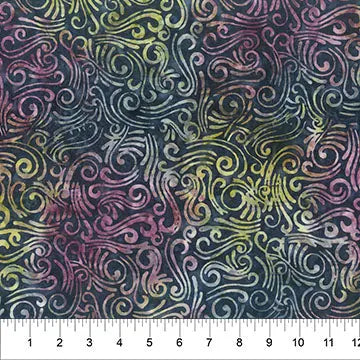 Tissu en coton large à motifs tourbillonnants noirs Prism