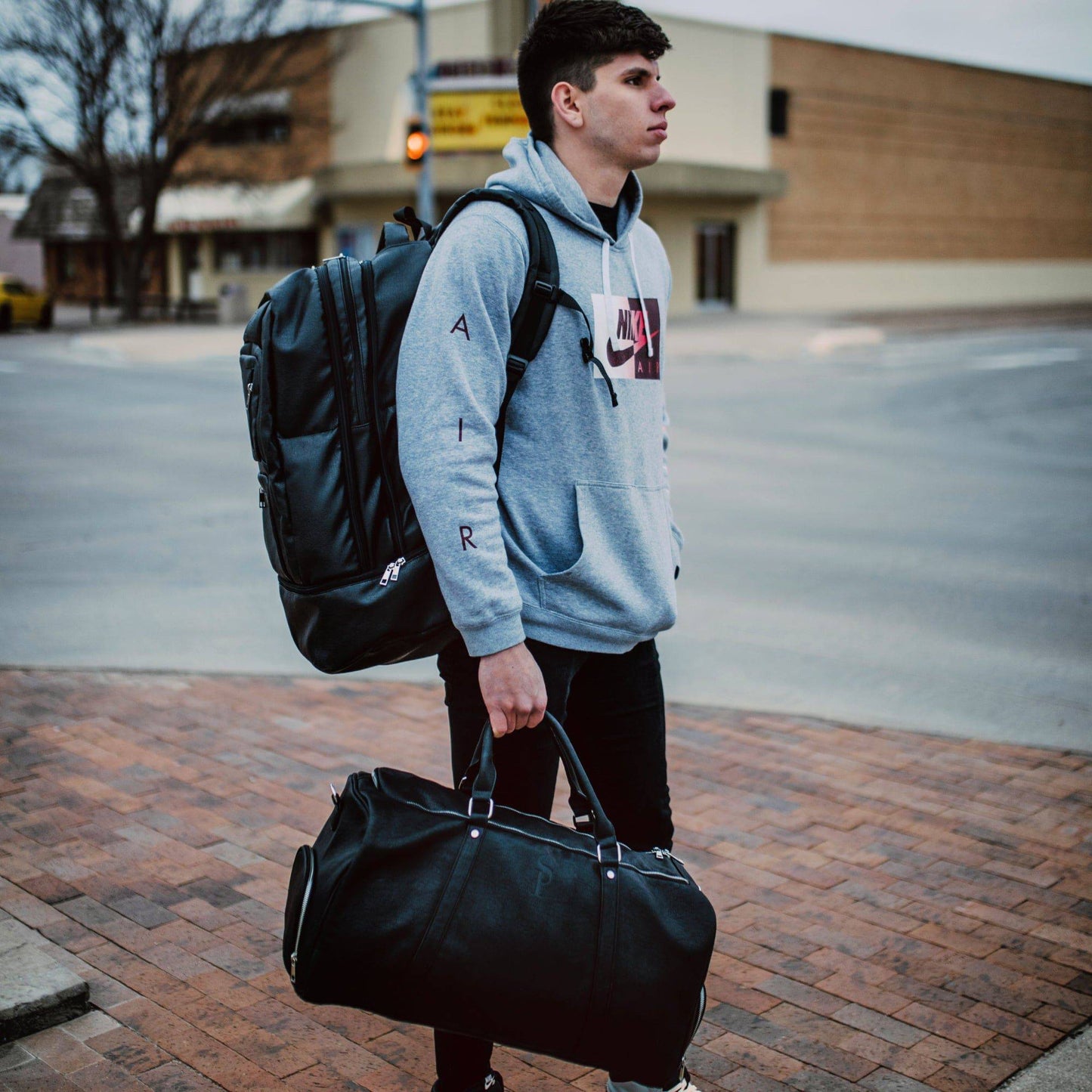 Black Leather Signature Bag Set (Signature Backpack and Duffle Bag) - Korvel