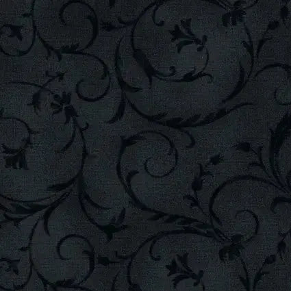 Tela de Algodón Ancha Scroll Negra Elegante - Por Yarda