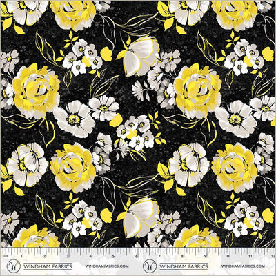 Tela de Algodón Negra Verona Fiori - 44"/45" por Yarda