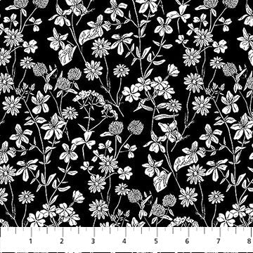 Tela de algodón negra/blanca Nature's Sketchbook - 44"/45" por yarda
