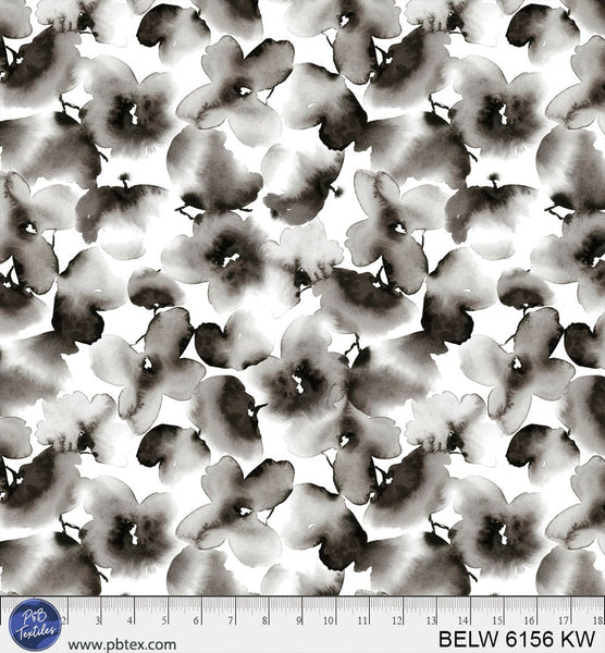 Tissu Large en Coton à Motif Papillon Floral Noir et Blanc Belle