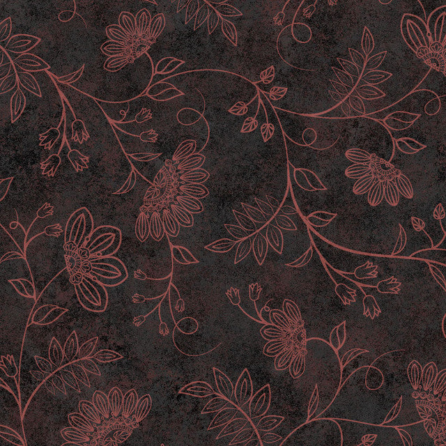 Black and Pink Operetta Flowering Vines Cotton Fabric - 43"/44" Per Yard