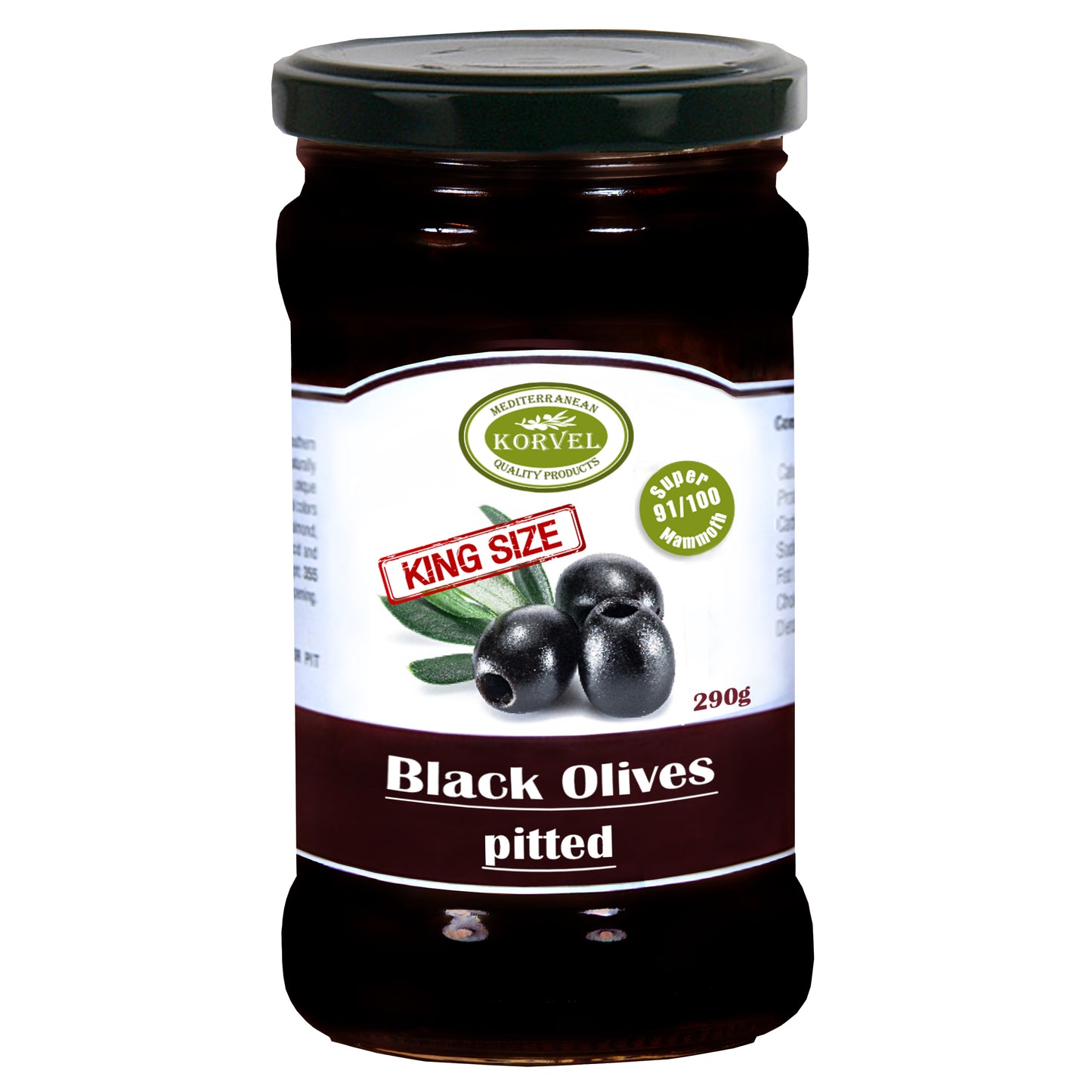 KORVEL Greek Black Pitted Halkidiki Olives, Super Colossal, 10.65 oz. - Korvel-Food Inc.