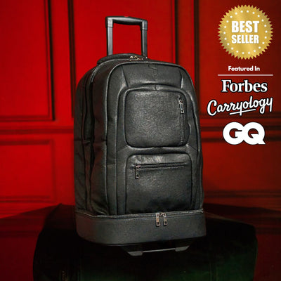 Black Leather Roller Bag Set - Korvel