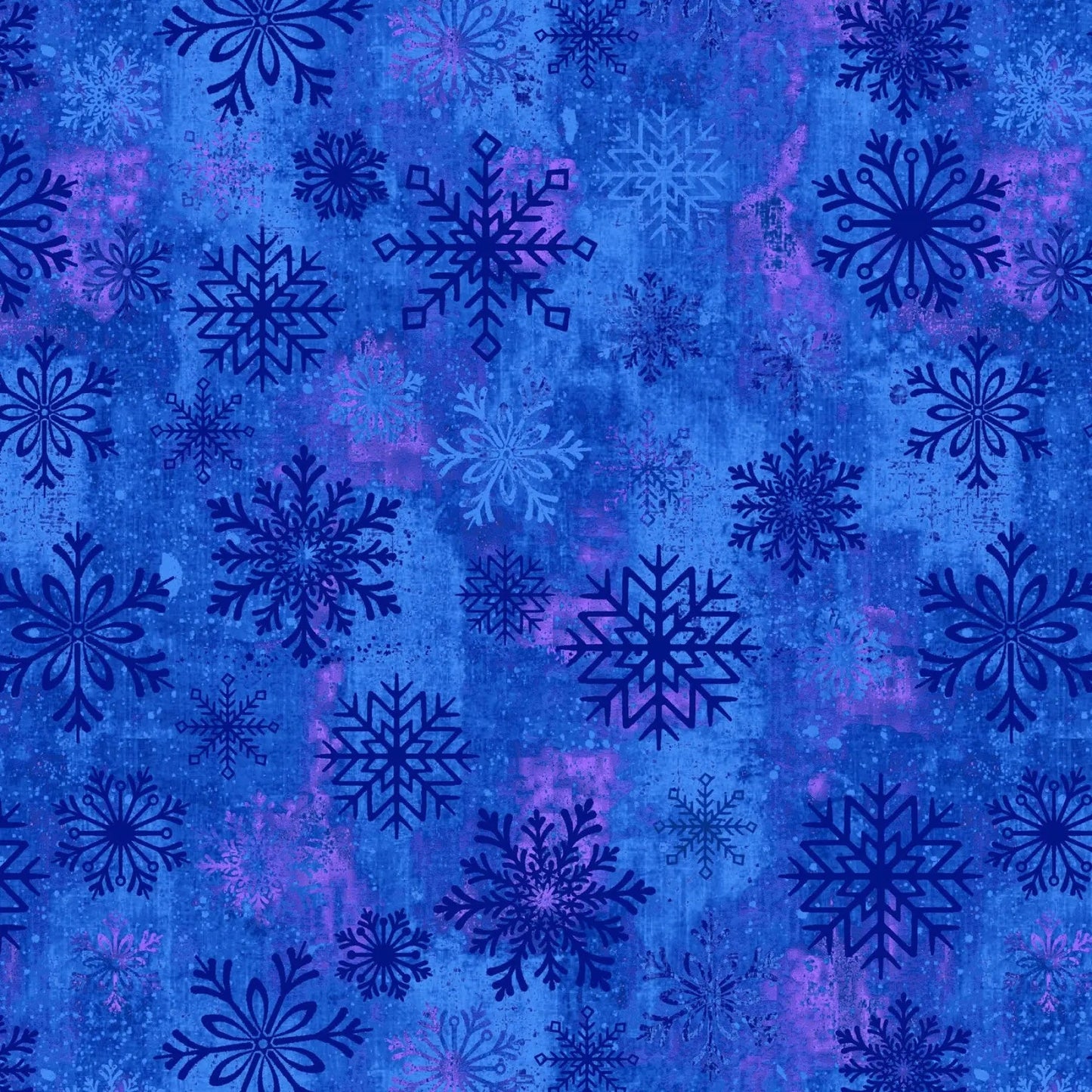 Tela de algodón de fondo ancho con diseño de copos de nieve Blue Admiral