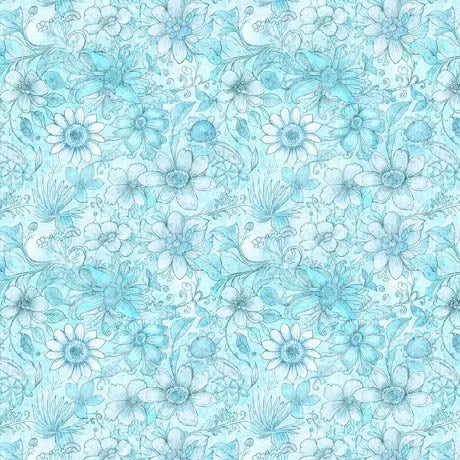 Tela de fondo amplia tonal de flor azul aqua por yarda