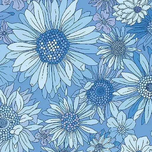 Tela de algodón de fondo ancho Blue Best Friends Sleepovers