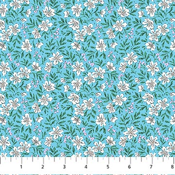 Blue Blossoms Pocket Posies Cotton Fabric - 44"/45" Per Yard