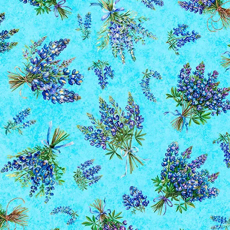 Tissu en coton Blue Bluebonnet Bouquets - 44"/45" par yard