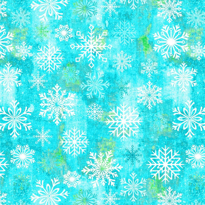 Tela de algodón de fondo ancho con puntos de copo de nieve azul caribeño