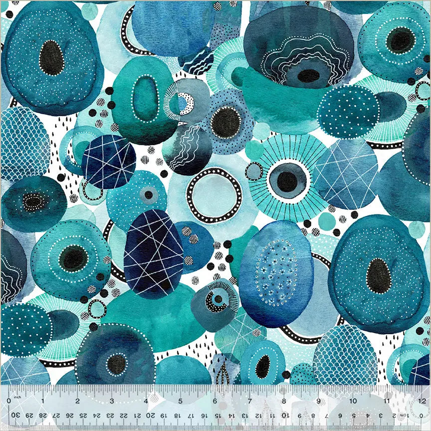 Blue Ebb & Flow Genesis Aqua Wideback Cotton Fabric