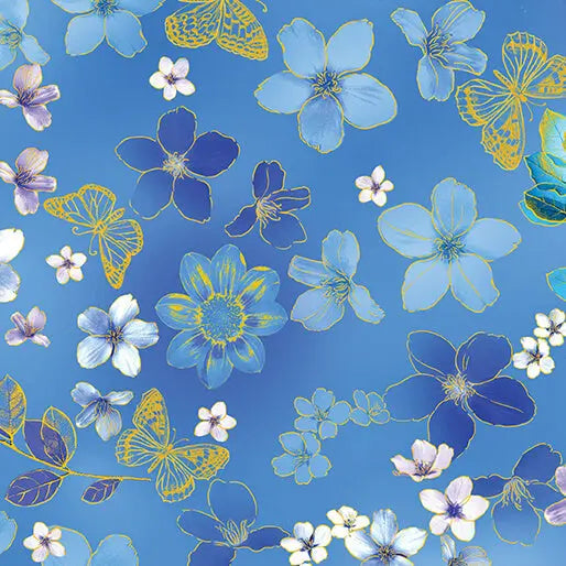 Blue Ethereal Field Cotton Fabric - 44"/45" Per Yard