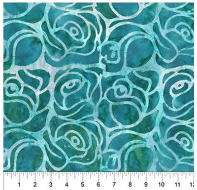 Blue Green Roses Cotton Wideback Fabric per Yard