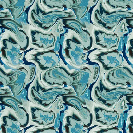 Tela de Algodón con Diseño de Helecho en Espiral Turquesa Verde Azul - 44"/45" por Yarda
